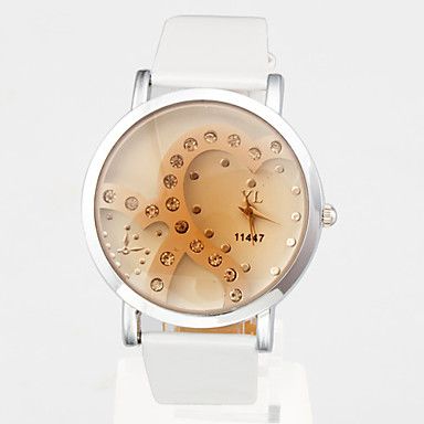 Relógio com Coração Pulseira de Couro Branca